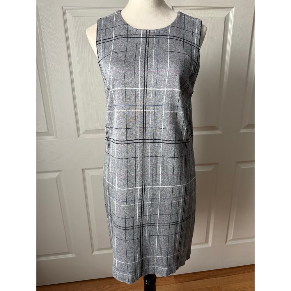 J.Jill Gray Ponte Plaid Sleeveless Dress Medium Petite Office Minimalist Teacher